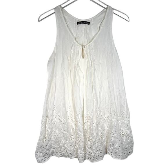 Helen Sanchez Women's Eyelet Keyhole Tunic Tank Top M/L White Sleeveless Summer - Picture 1 of 7